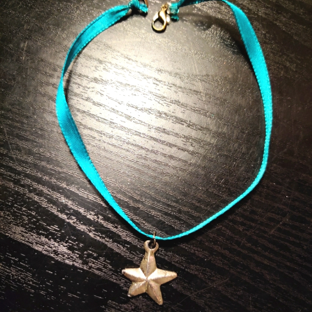 NEW Star Pendant Choker Teal Aqua Turquoise Ribbon Charm Goth Punk Emo Grudge